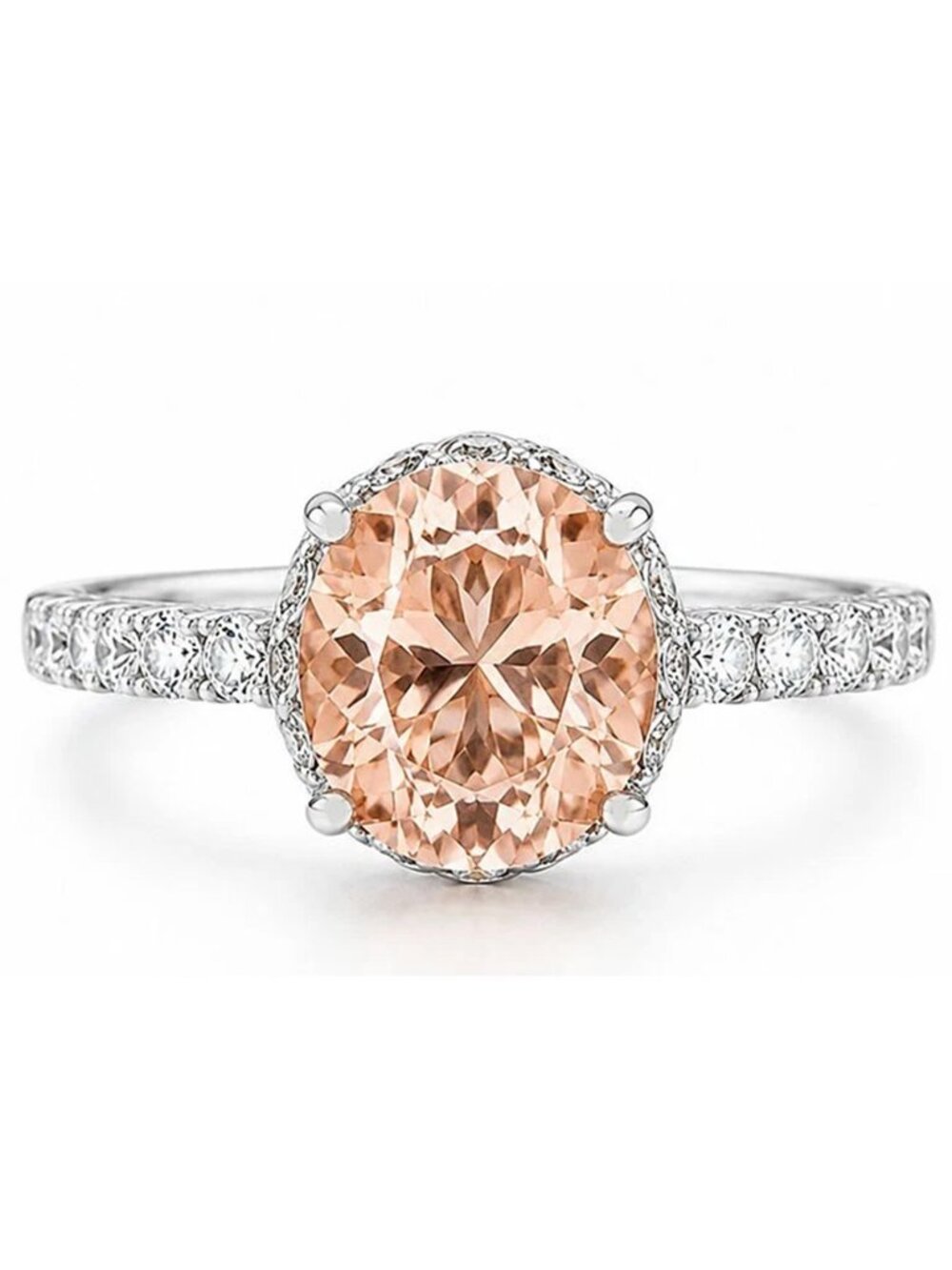 Created 4.70 Cts Morganite & White Sapphire Ring SOLID .925 Sterling Silver